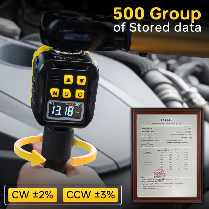 YIYEIE 1/2" Drive Digital Torque Adapter, 12.5-250Ft-lb/17-340 Nm, Color LCD Display, Digital Torque Wrench Adapter with ±2% Accuracy, Torque Wrench Calibration Tool for Torque Meter for Auto,Moto - Image 4